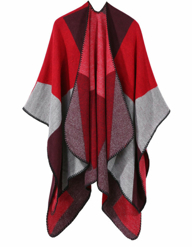 Autumn Winter Color Block Shawl - Faux Cashmere Wrap