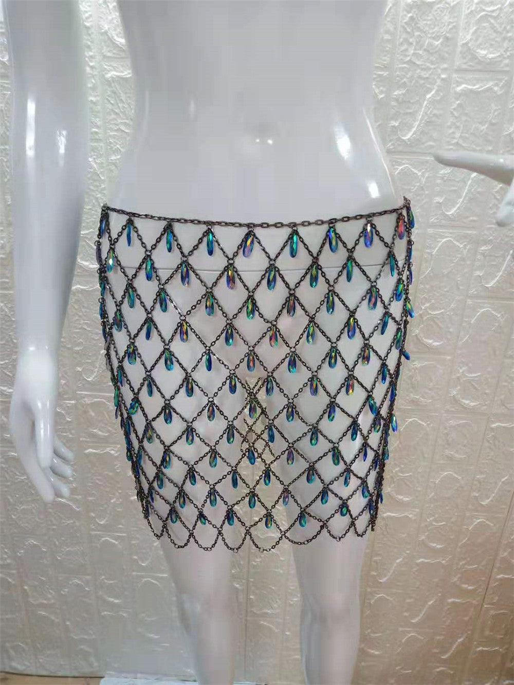 Sparkling Crystal and Gem Cutout Pendant Skirt