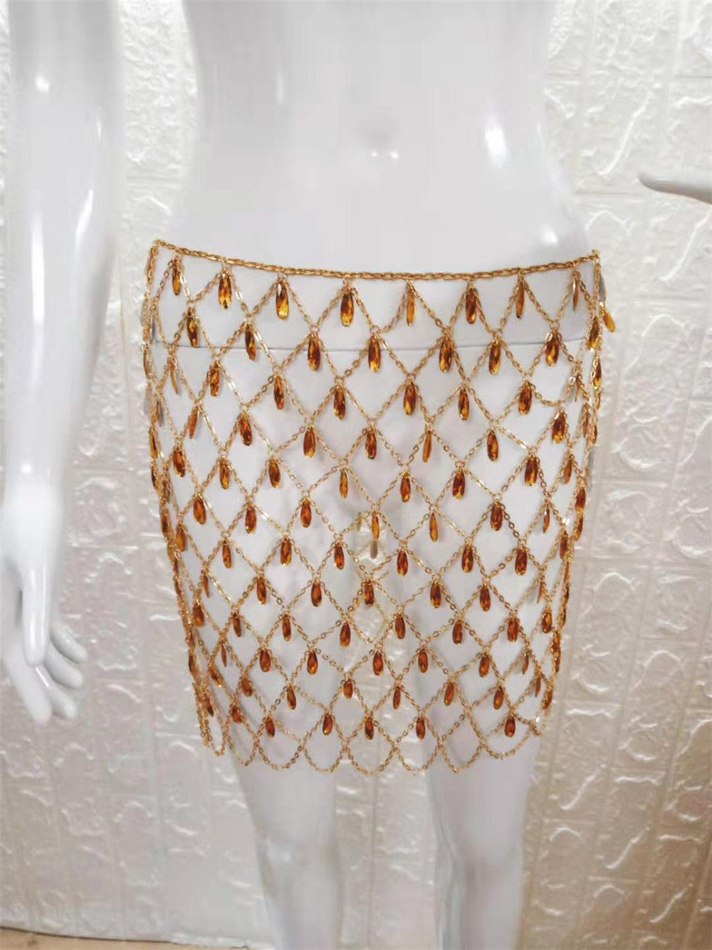 Sparkling Crystal and Gem Cutout Pendant Skirt