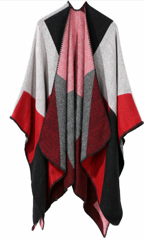 Autumn Winter Color Block Shawl - Faux Cashmere Wrap